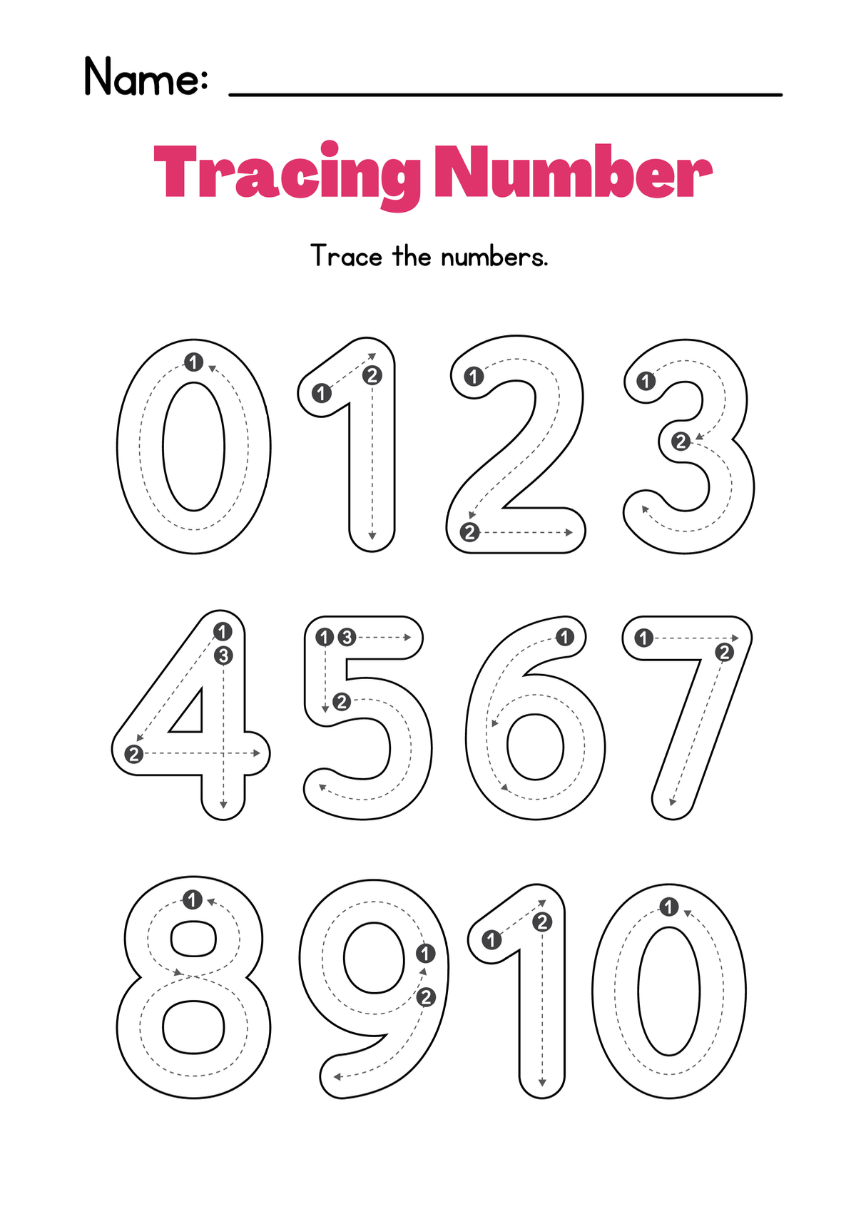0-10 numbers number tracing