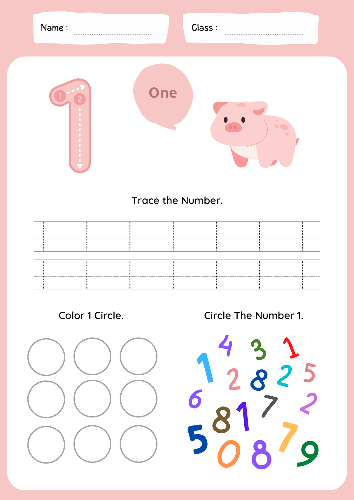 Letter Number 1 Tracing