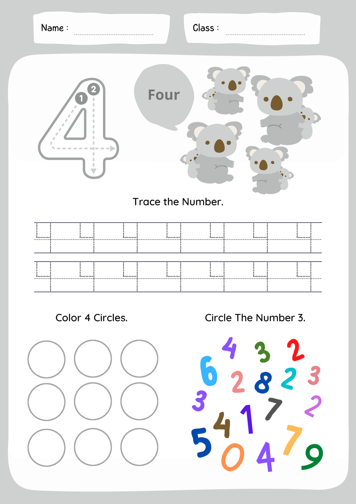 Letter tracing number 4