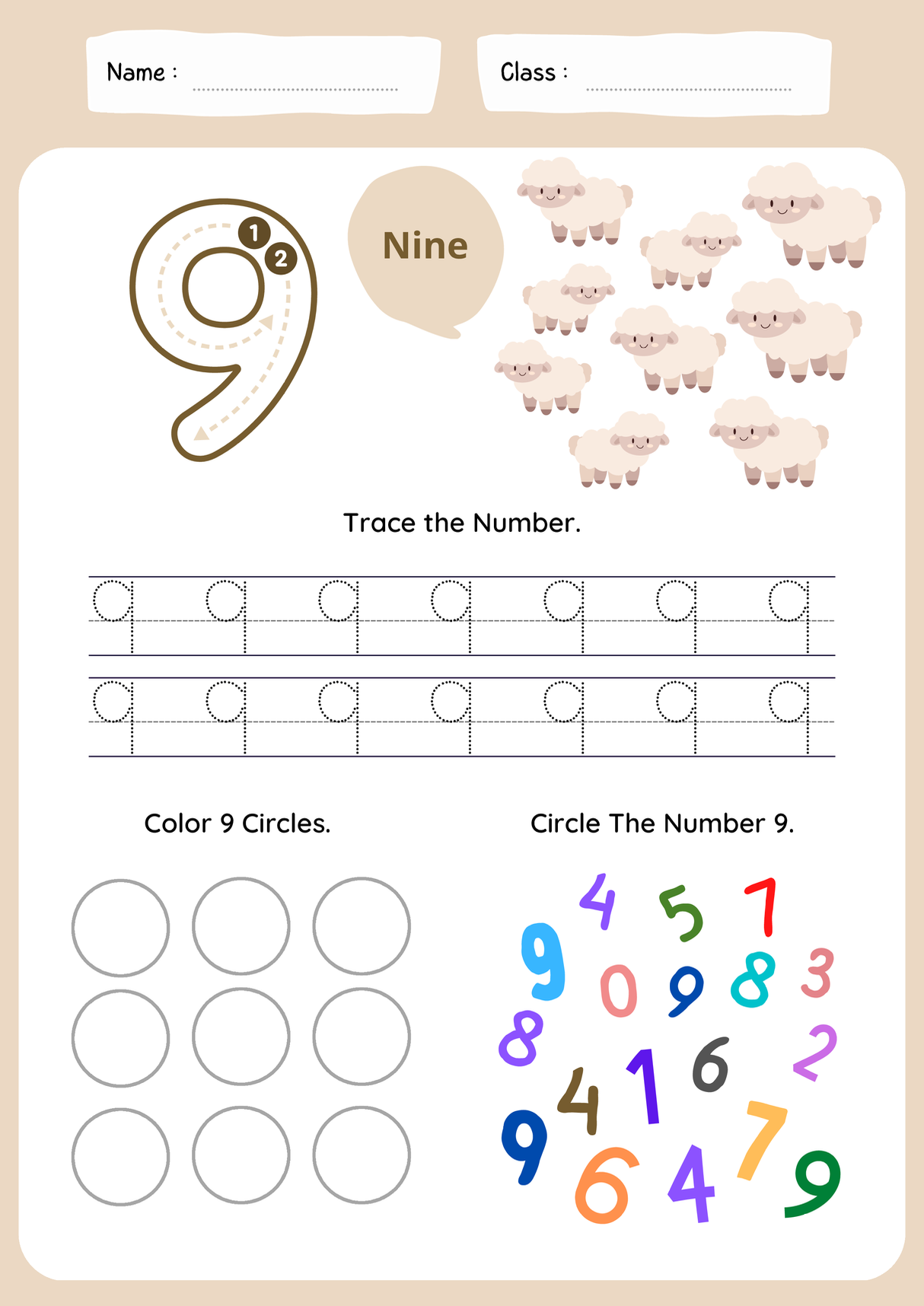Letter tracing number 9